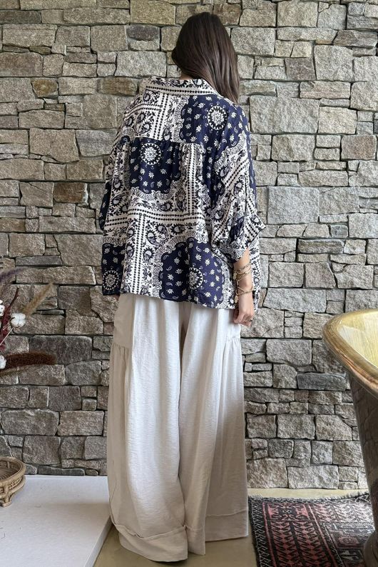 Yara Bandana Relaxed Blouse Navy